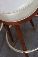 Pair of Mid-Century Modern Walnut and Brass Bar Stools with New Leather Seats - Image 19