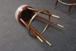 Pair of Mid-Century Modern Walnut and Brass Bar Stools with New Leather Seats - Image 12