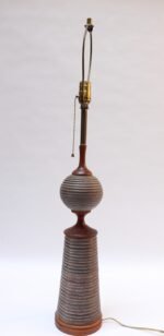 Scandinavian Modernist Sculptural Teak and Ceramic Table Lamp - Image 3