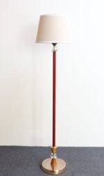 Art Deco Red Painted Metal, Glass and Brass Torchiere Floor Lamp - Image 3