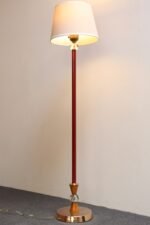 Art Deco Red Painted Metal, Glass and Brass Torchiere Floor Lamp - Image 5