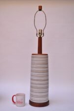 Large Gordon and Jane Martz Walnut and Ceramic Table Lamp with Finial - Image 3