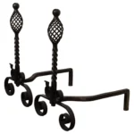 Pair of Gothic Revival Firedogs / Andirons with Basket Twist and Scroll Motif