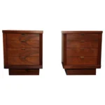 Pair of Mid-Century Modern Stained Mahogany and Brass Two-Drawer Nightstands