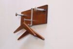 Vintage Walnut and Anodized Aluminum Wall Mounted Coat Rack with Two Hangers - Image 2