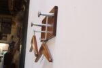 Vintage Walnut and Anodized Aluminum Wall Mounted Coat Rack with Two Hangers - Image 4