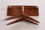Vintage Walnut and Anodized Aluminum Wall Mounted Coat Rack with Two Hangers - Image 5