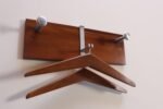 Vintage Walnut and Anodized Aluminum Wall Mounted Coat Rack with Two Hangers - Image 6