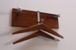 Vintage Walnut and Anodized Aluminum Wall Mounted Coat Rack with Two Hangers - Image 7