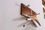 Vintage Walnut and Anodized Aluminum Wall Mounted Coat Rack with Two Hangers - Image 8