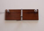 Vintage Walnut and Anodized Aluminum Wall Mounted Coat Rack with Two Hangers - Image 9