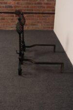 Pair of Gothic Revival Firedogs / Andirons with Basket Twist and Scroll Motif - Image 4