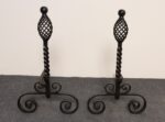 Pair of Gothic Revival Firedogs / Andirons with Basket Twist and Scroll Motif - Image 3