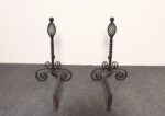Pair of Gothic Revival Firedogs / Andirons with Basket Twist and Scroll Motif - Image 7
