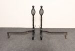 Pair of Gothic Revival Firedogs / Andirons with Basket Twist and Scroll Motif - Image 5