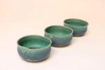 Set of Three Vintage Matte Teal Glaze Studio Ceramic Bowls by Deanna Nichols - Image 3