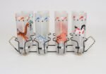 Set of Eight Vintage Frosted Glasses With Animal Carousel Motif by Libbey With Carrier - Image 4