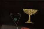Large Rectangular Mid-Century Black Resin Coral and Shell Inlaid "Barware" / "Martini" Drinks Tray by Couroc - Image 8