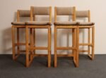 Set of Four Vintage Postmodern Swiveling Bar Stools in Oak and Tawny Bouclé - Image 8