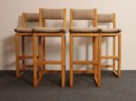 Set of Four Vintage Postmodern Swiveling Bar Stools in Oak and Tawny Bouclé - Image 8