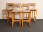 Set of Four Vintage Postmodern Swiveling Bar Stools in Oak and Tawny Bouclé - Image 2