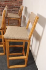 Set of Four Vintage Postmodern Swiveling Bar Stools in Oak and Tawny Bouclé - Image 14