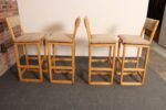 Set of Four Vintage Postmodern Swiveling Bar Stools in Oak and Tawny Bouclé - Image 11