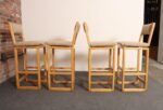 Set of Four Vintage Postmodern Swiveling Bar Stools in Oak and Tawny Bouclé - Image 12