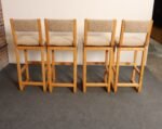 Set of Four Vintage Postmodern Swiveling Bar Stools in Oak and Tawny Bouclé - Image 13