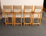 Set of Four Vintage Postmodern Swiveling Bar Stools in Oak and Tawny Bouclé - Image 13