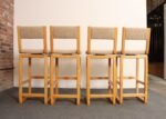 Set of Four Vintage Postmodern Swiveling Bar Stools in Oak and Tawny Bouclé - Image 7
