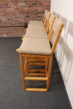 Set of Four Vintage Postmodern Swiveling Bar Stools in Oak and Tawny Bouclé - Image 10