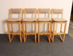 Set of Four Vintage Postmodern Swiveling Bar Stools in Oak and Tawny Bouclé - Image 5