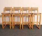 Set of Four Vintage Postmodern Swiveling Bar Stools in Oak and Tawny Bouclé - Image 6