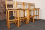 Set of Four Vintage Postmodern Swiveling Bar Stools in Oak and Tawny Bouclé - Image 3