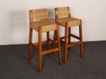Pair of Vintage Mexican Modern Pine and Woven Palm Bar Stools by Muebles Austin - Image 5