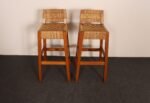 Pair of Vintage Mexican Modern Pine and Woven Palm Bar Stools by Muebles Austin - Image 3