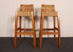 Pair of Vintage Mexican Modern Pine and Woven Palm Bar Stools by Muebles Austin - Image 2