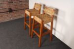 Pair of Vintage Mexican Modern Pine and Woven Palm Bar Stools by Muebles Austin - Image 8