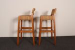 Pair of Vintage Mexican Modern Pine and Woven Palm Bar Stools by Muebles Austin - Image 9