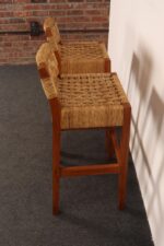 Pair of Vintage Mexican Modern Pine and Woven Palm Bar Stools by Muebles Austin - Image 11