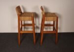 Pair of Vintage Mexican Modern Pine and Woven Palm Bar Stools by Muebles Austin - Image 6