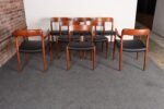 Set of Eight Danish Teak and Leather Niels O Møller Dining Chairs Models 75 & 56 - Image 2