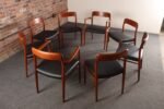 Set of Eight Danish Teak and Leather Niels O Møller Dining Chairs Models 75 & 56 - Image 5
