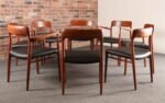 Set of Eight Danish Teak and Leather Niels O Møller Dining Chairs Models 75 & 56 - Image 6