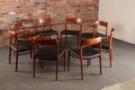 Set of Eight Danish Teak and Leather Niels O Møller Dining Chairs Models 75 & 56 - Image 3