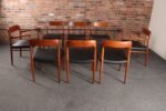 Set of Eight Danish Teak and Leather Niels O Møller Dining Chairs Models 75 & 56 - Image 8