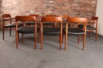 Set of Eight Danish Teak and Leather Niels O Møller Dining Chairs Models 75 & 56 - Image 7