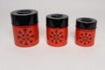 Set of Three Japanese Modern Nesting Canisters With Red and Black Floral Decoration - Image 2