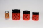 Set of Three Japanese Modern Nesting Canisters With Red and Black Floral Decoration - Image 6